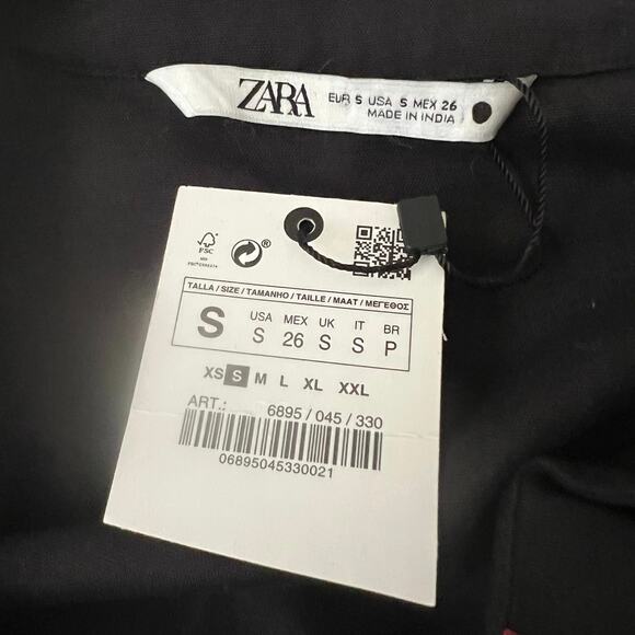 Zara Embroidered Flora Linen Blend Black Shift Dress size S - Picture 7 of 12